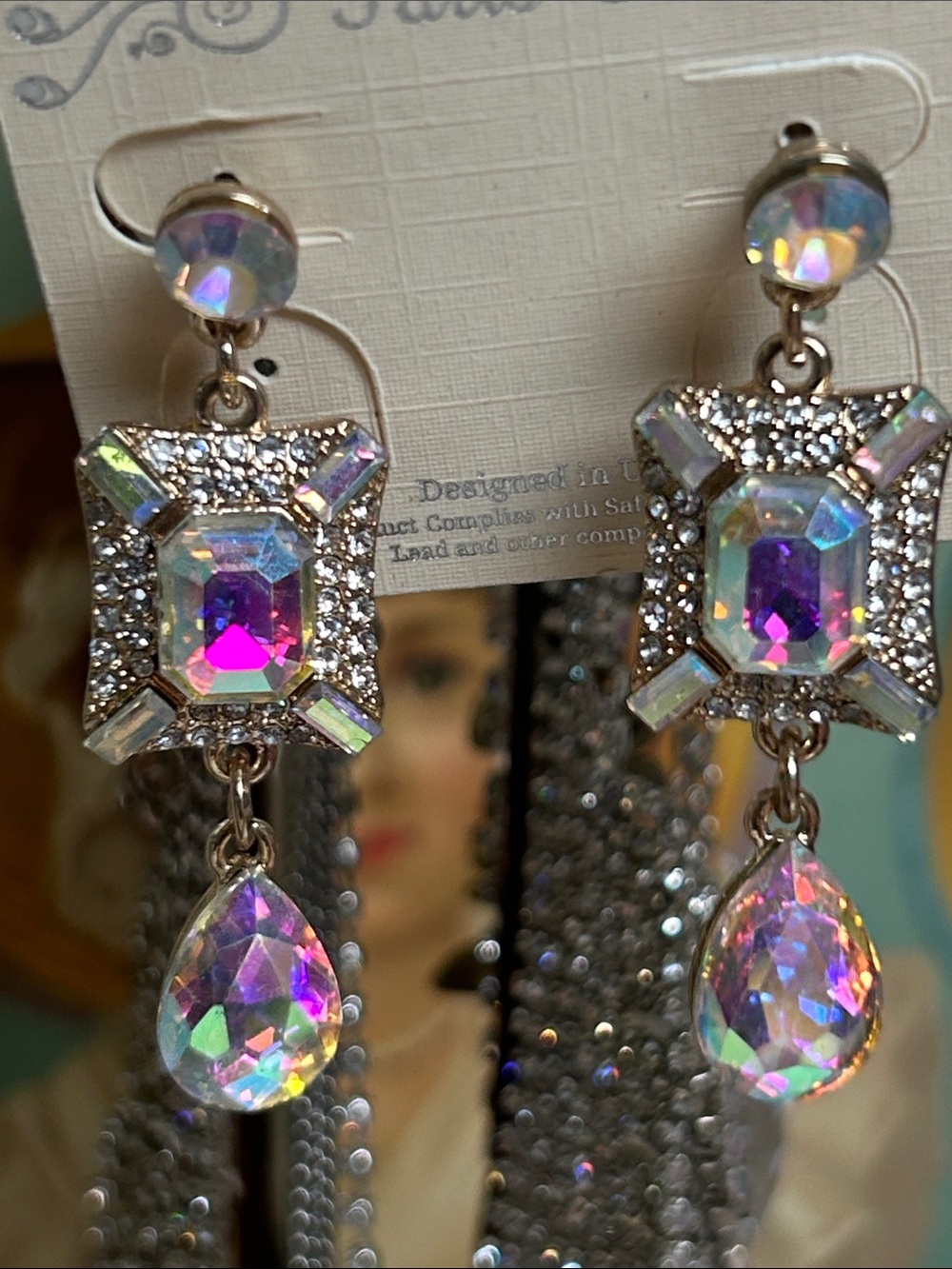 Aurora Crystal Drop Earrings - Iridescent White -